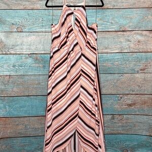 Bailey‎ Blue Maxi Dress L Y2K Keyhole Striped Faux Wrap Look Pink
